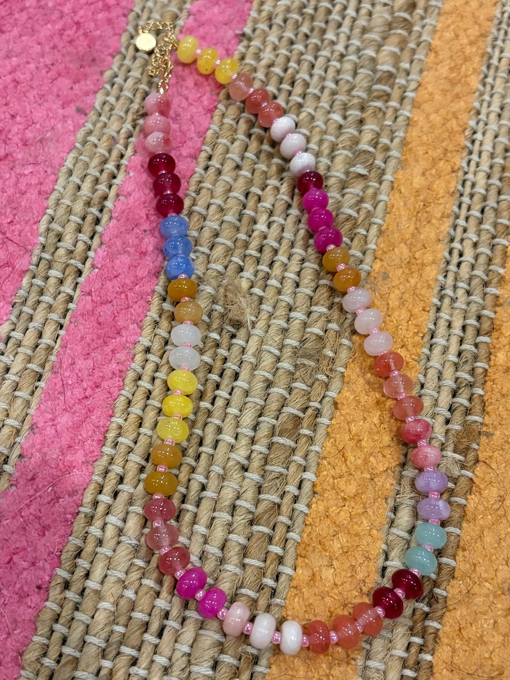 TJ Maxx glass bead gemstone necklace multi color rainbow boho beachy NWOT